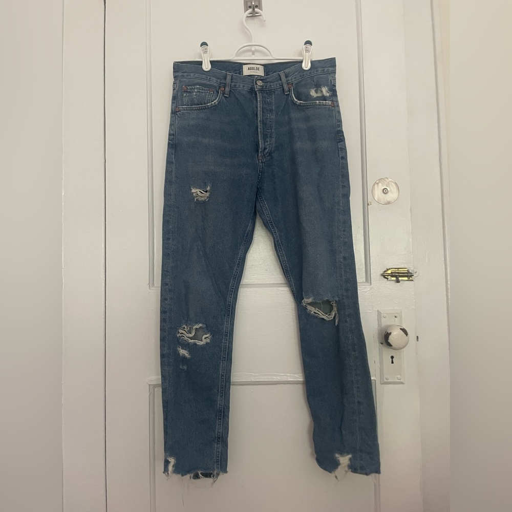 Agolde straight high rise ripped jeans. Size 28